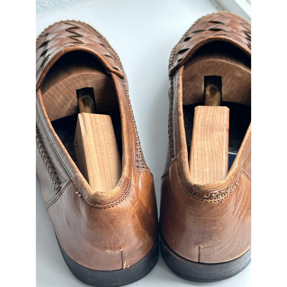 Bragano Italy Woven Leather Loafers Mens 9.5 Brown Vintage - Picture 4 of 10